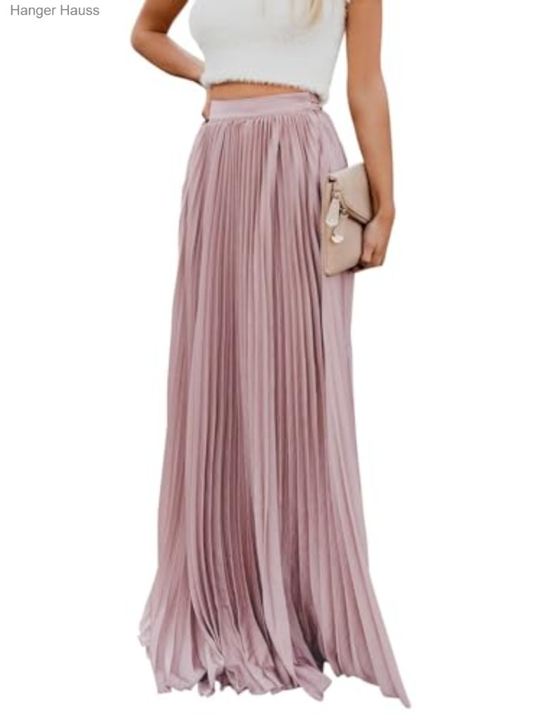 High Waist Flowy Pleated Chiffon Maxi Skirt With Pockets